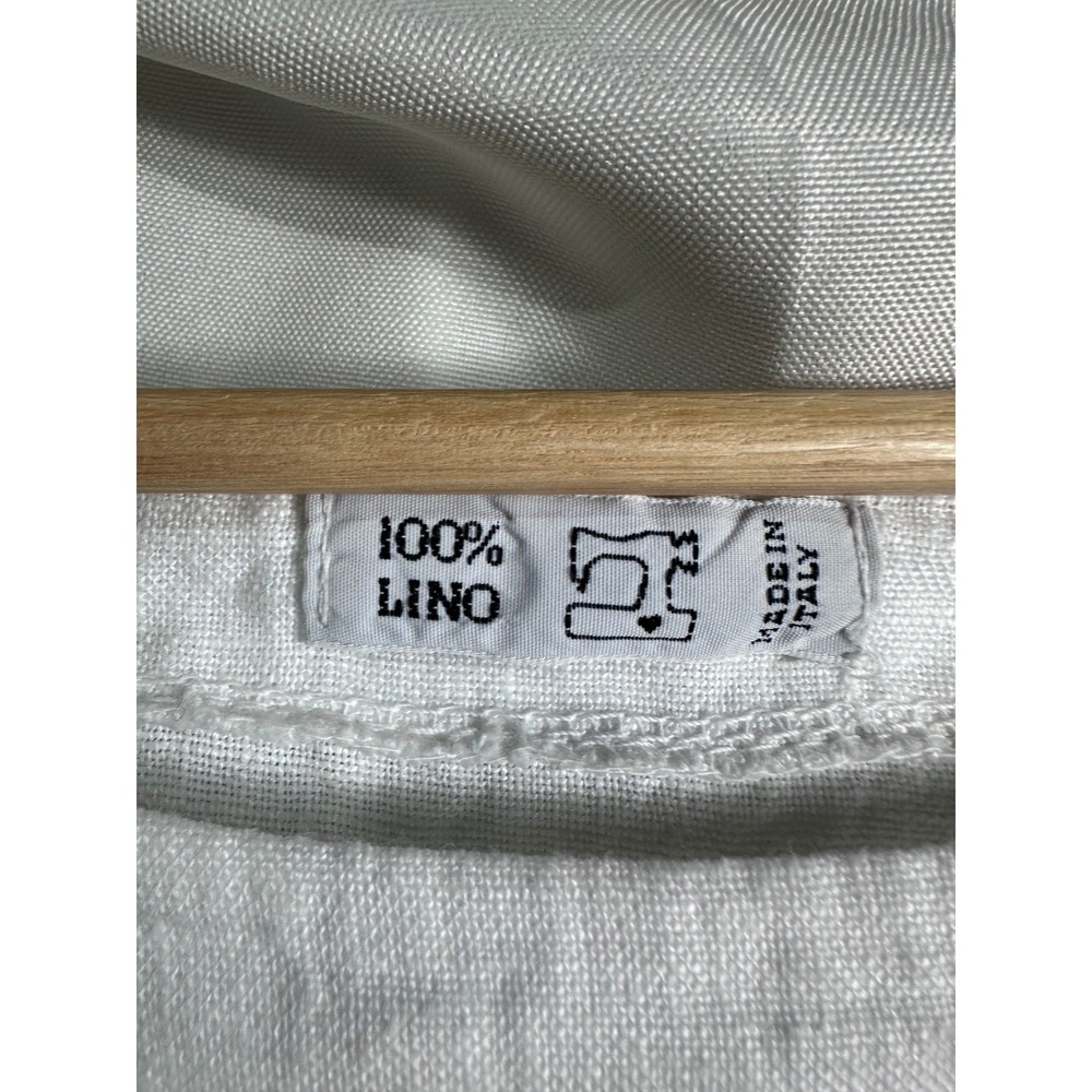 Made in Italy 100% Linen White Boxy Boat Neck Blouse Top Coastal Minimalist boho - Picture 2 of 7